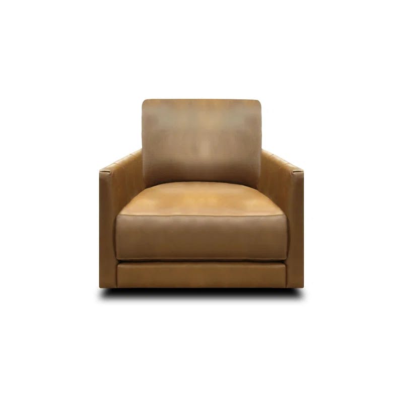 Raffa Top Grain Leather Swivel Club Chair in Brown