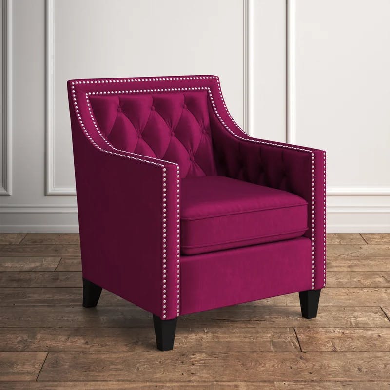 Roxanne Wine Red Velvet Diamond-Tufted Accent Chair