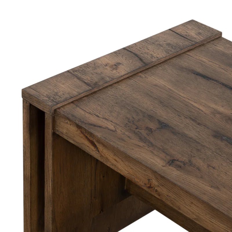 Rustic Fawn Thick Oak Veneer Rectangular End Table