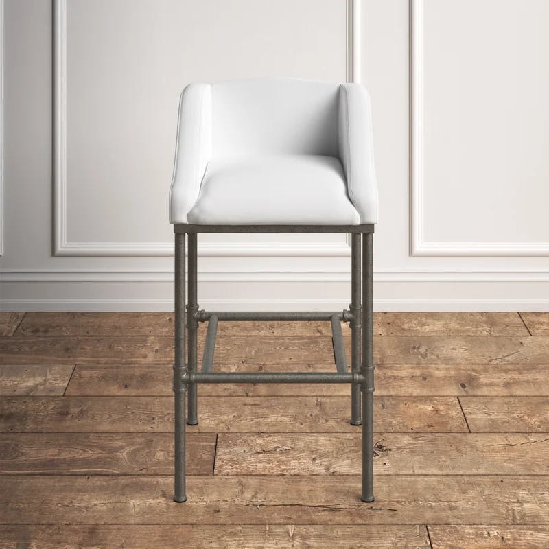 Dillon 27.75" Swivel Metal Bar Stool in Textured Silver and White