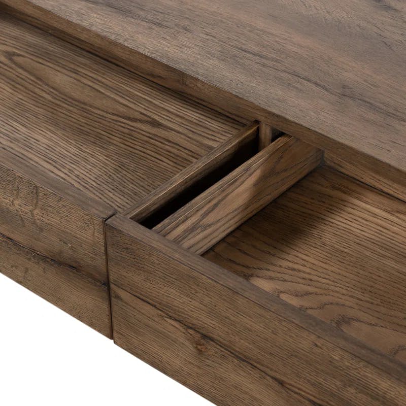 Rustic Fawn Double-Drawer Oak Veneer Console Table