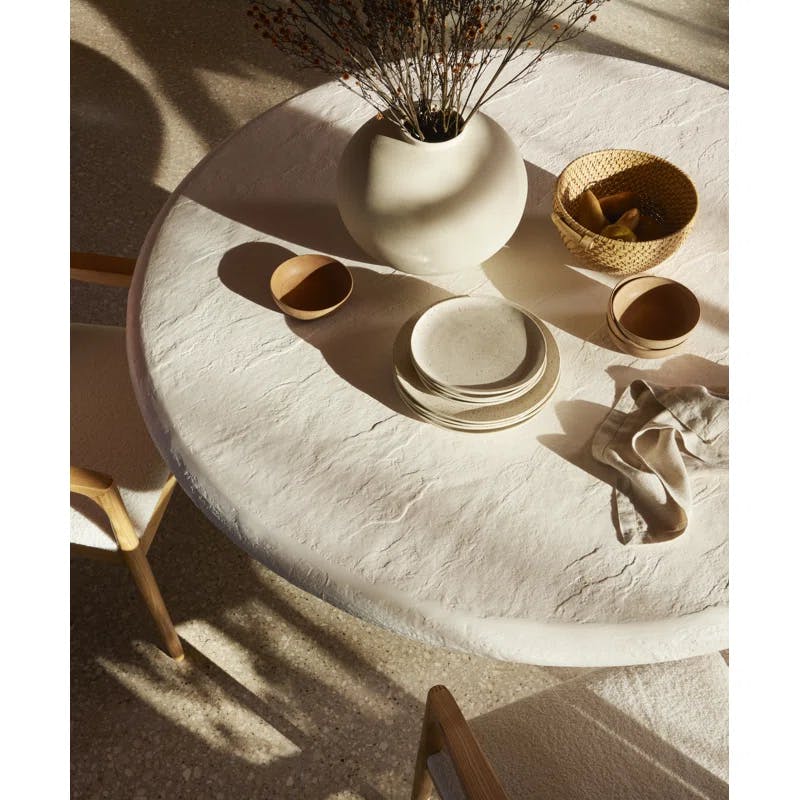 Modern Round 60'' Beige Marble & Wood Dining Table