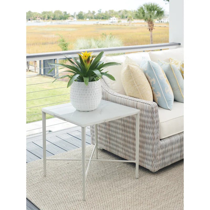Seabrook 22" Square White Aluminum and Wicker End Table