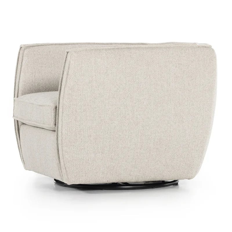 Sustainably Sourced White Leather Swivel Barrel Chair