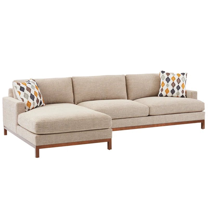 Elegant Taupe and Brass 110" Upholstered Sectional Sofa