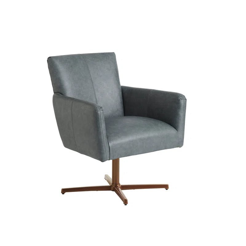 Calais Brass Tight Seat Leather Swivel Accent Chair