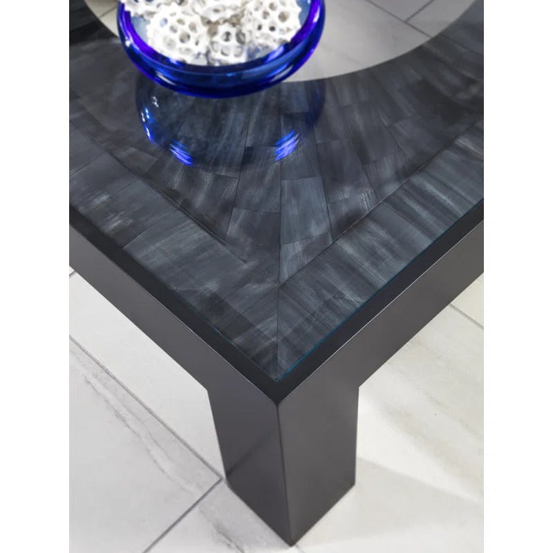 Modern Gray Square Cocktail Table with Faux Horn Motif