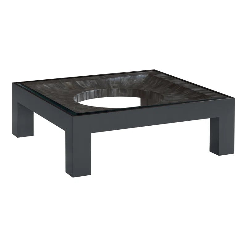 Modern Gray Square Cocktail Table with Faux Horn Motif