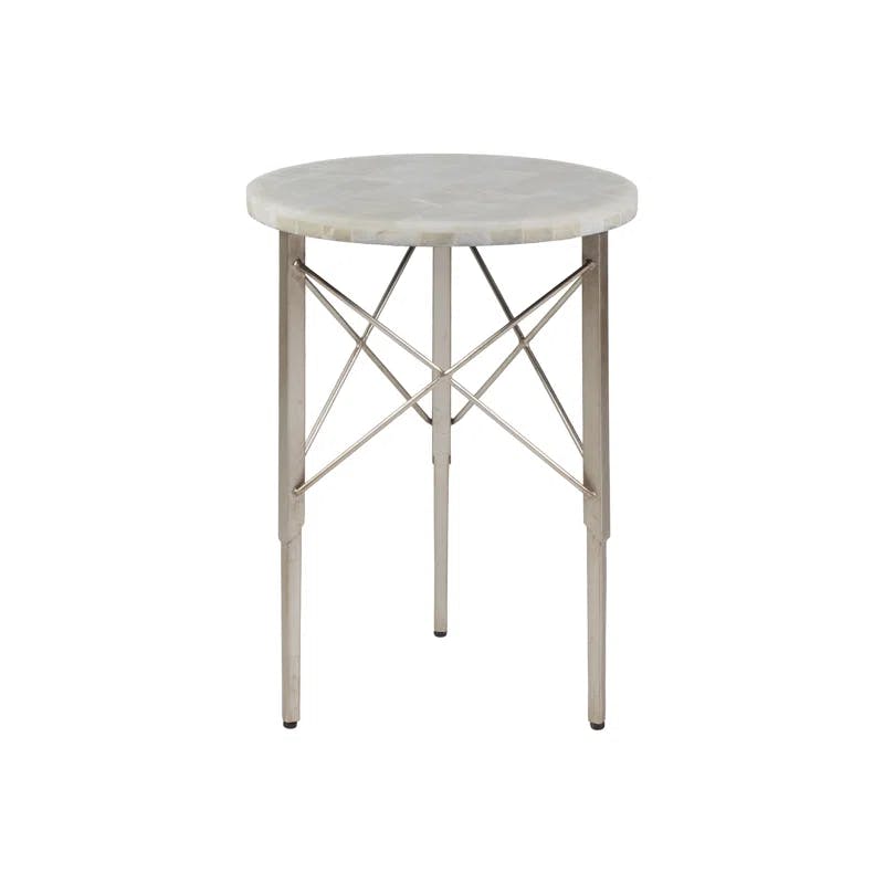 Champagne Leaf Finish Round Stone & Metal Occasional Table