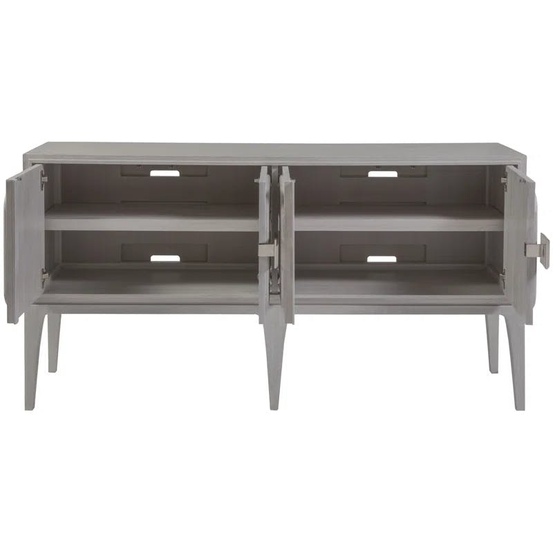 Transitional Gray 61.75'' Oak Media Console with Raffia Cabinet Doors