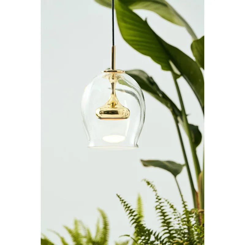 Egg Glow Teardrop Brass & Glass LED Pendant Light 6.4"