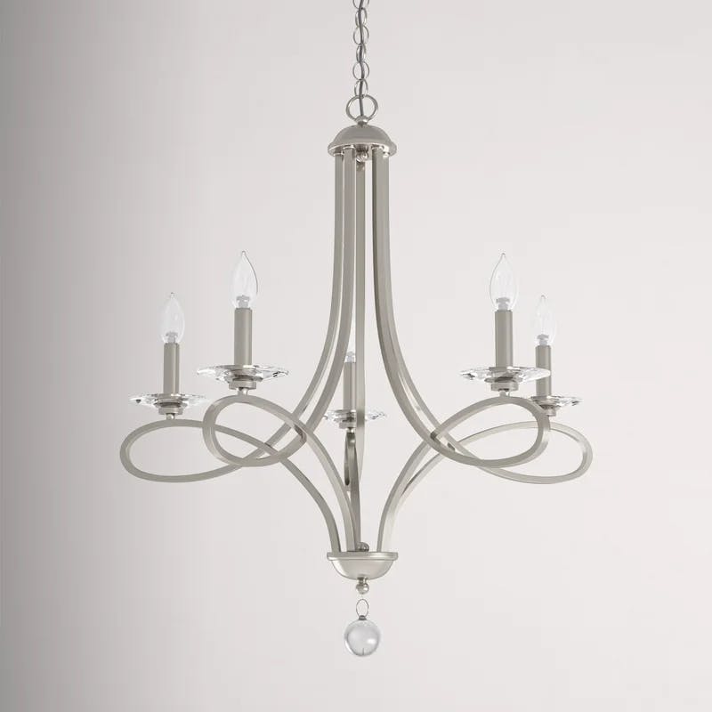 Elegant Marilyn Brushed Nickel 5-Light Chandelier with Clear Crystals