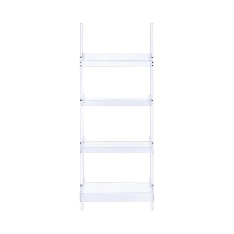 Modern White Acrylic 72'' Ladder Bookcase with 4 Shelves