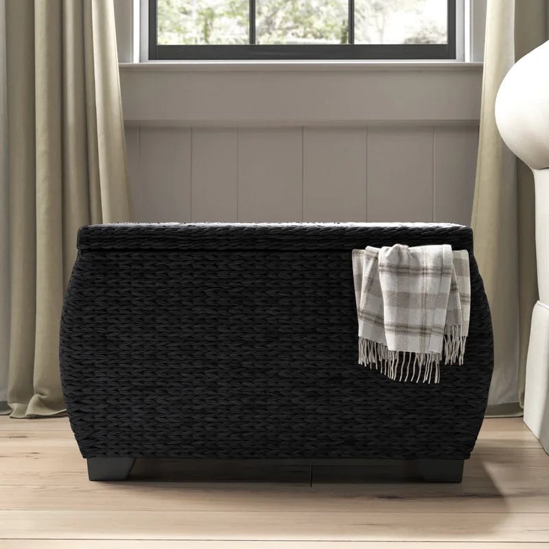 Hand-Woven Black Paper Rope 31'' Storage Chest with Wood Feet