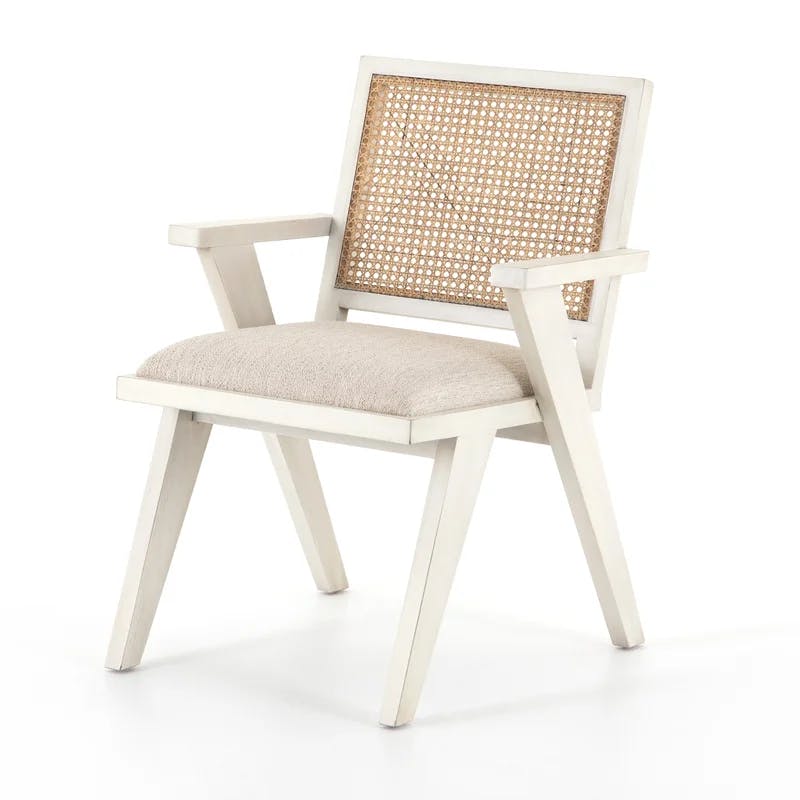 Avant Natural Cream Linen & Cane Wood Arm Chair