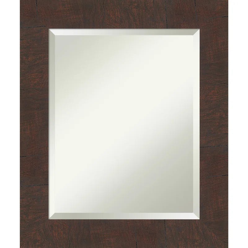 Woodgrain Walnut Brown Rectangular Bathroom Vanity Mirror with Silver Accents