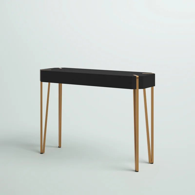 Modern Black Wood and Gold Metal 45'' Console Table with Storage