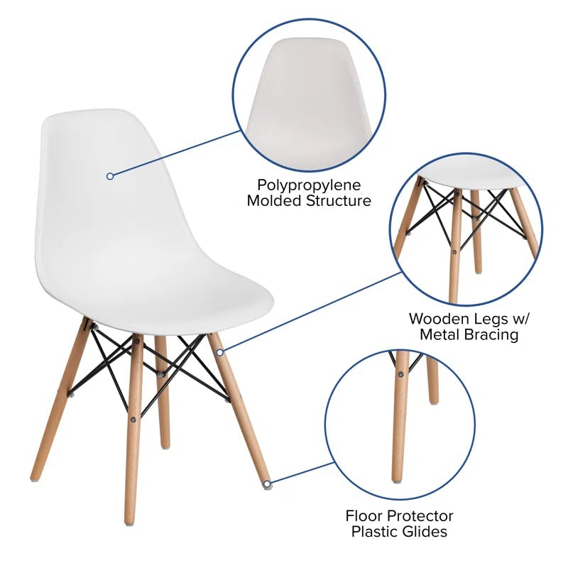 Elon Series 2-Pack White Plastic Side Chair with Wooden Legs