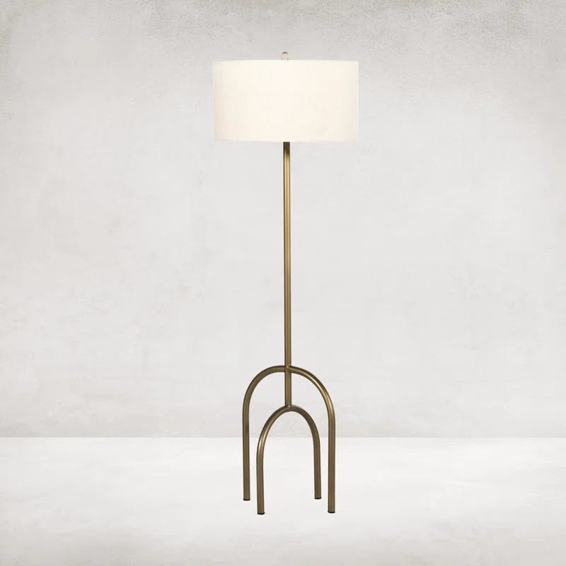 Arc Antique Brass Floor Lamp with Cotton Shade