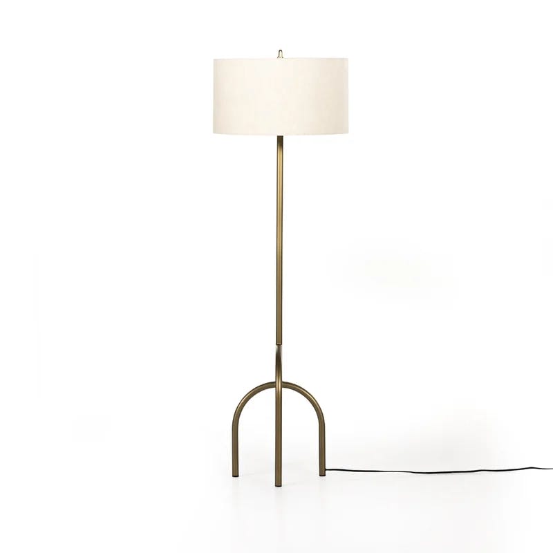 Arc Antique Brass Floor Lamp with Cotton Shade