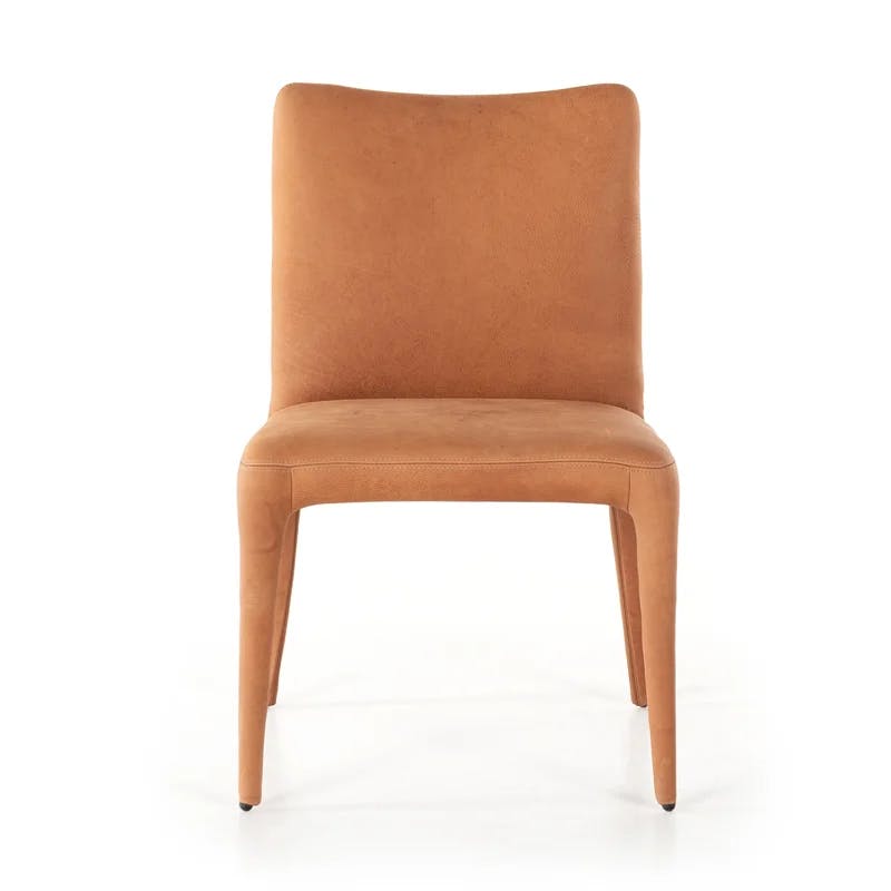 Heritage Camel Leather Upholstered Arm Chair with Wood Accents