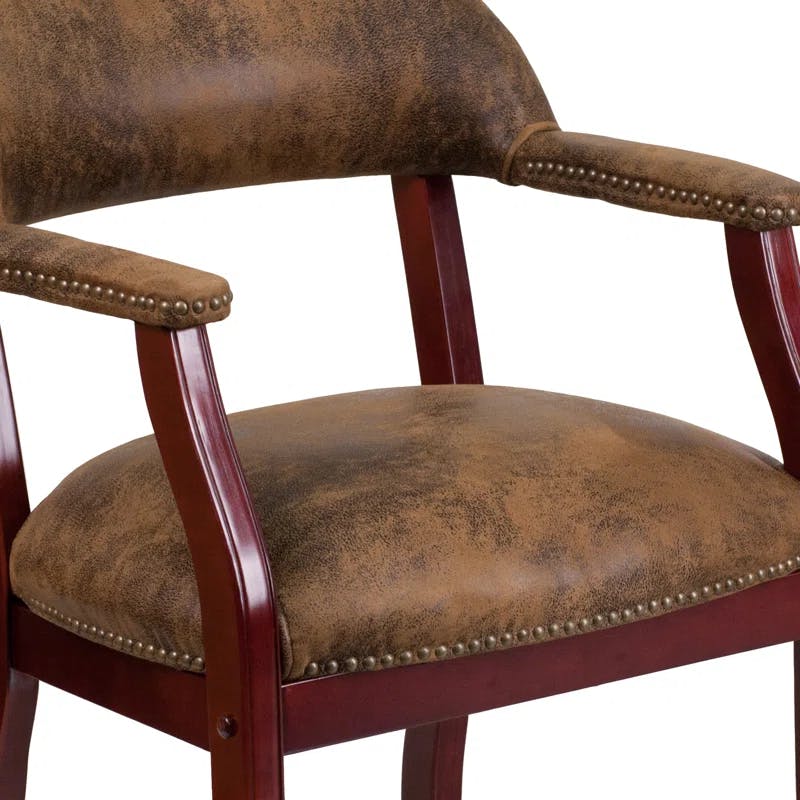 Elegant Bomber Jacket Brown Vinyl Conference Chair with Brass Accents
