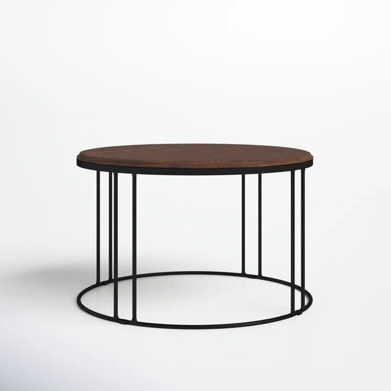 Urban Elegance 28" Round Reclaimed Pine & Iron Coffee Table with Storage