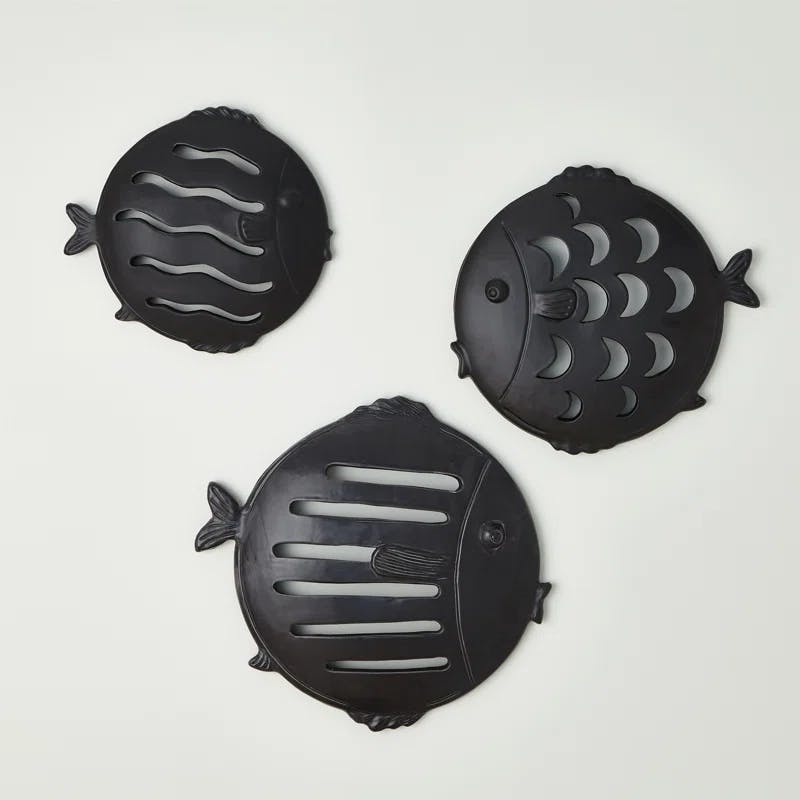 Matte Black Italian Ceramic Novelty Fish Wall Decor
