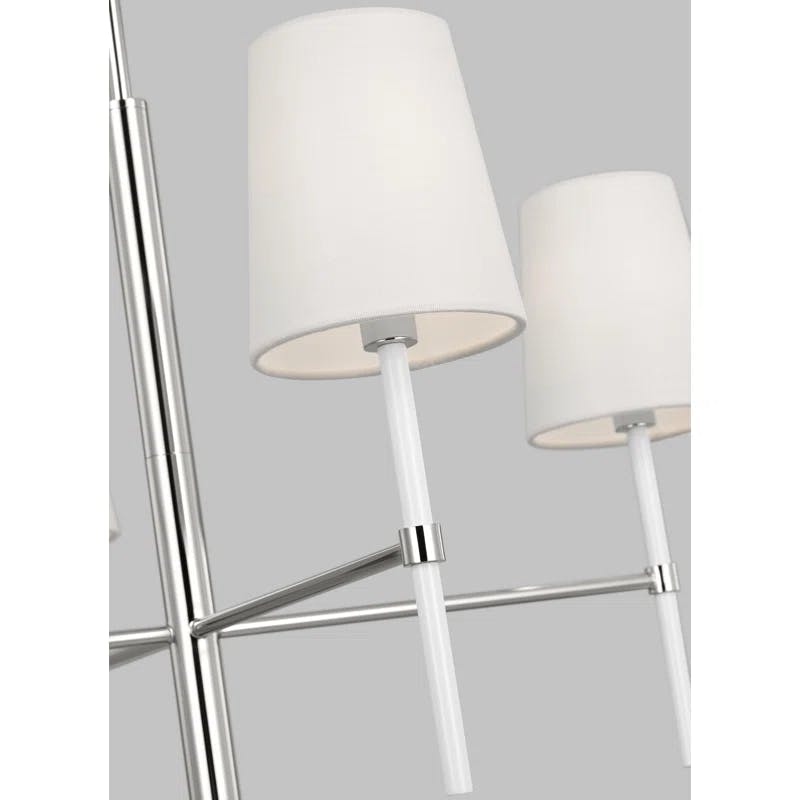 Monroe Polished Nickel 4-Light Chandelier with White Linen Shades