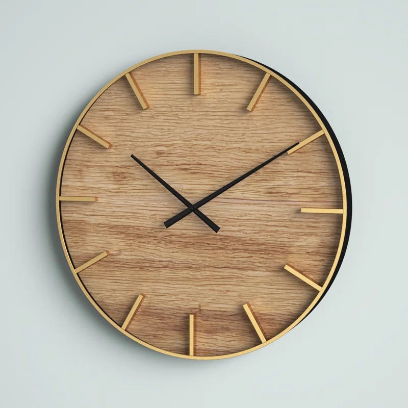 Rustic Elegance 24" Round Brown Wood & Gold Accent Wall Clock