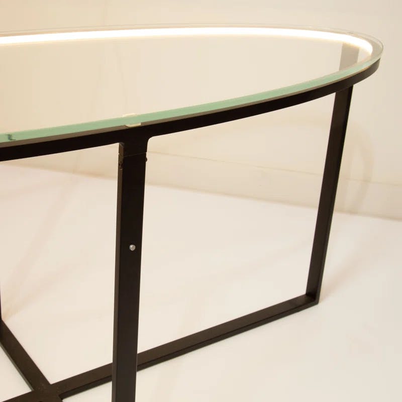 Tavola Matte Black Oval LED Coffee Table with Glass Top