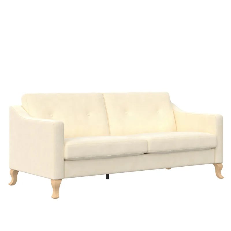 Elegant White Linen Sloped Arm Sofa with Tufted Backrest