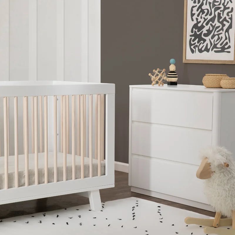 Hudson Convertible White/Washed Natural Crib 3-in-1 Design