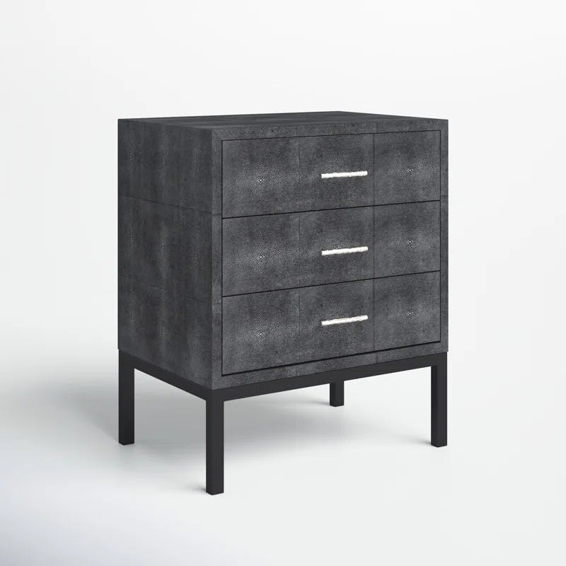 Camden Black Faux Stingray 3-Drawer Nightstand with Silver Pulls