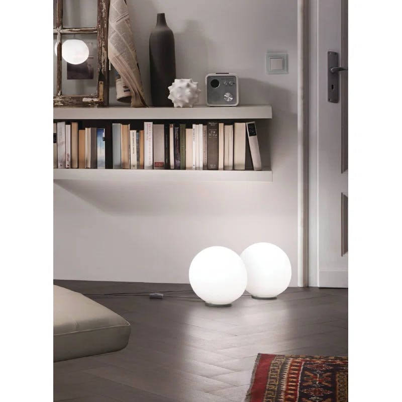 Rondo Silver Globe Table Lamp with Frosted Opal Shade