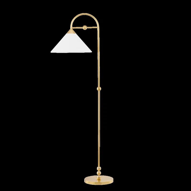 Talise Aged Brass Arc Floor Lamp with White Linen Shade