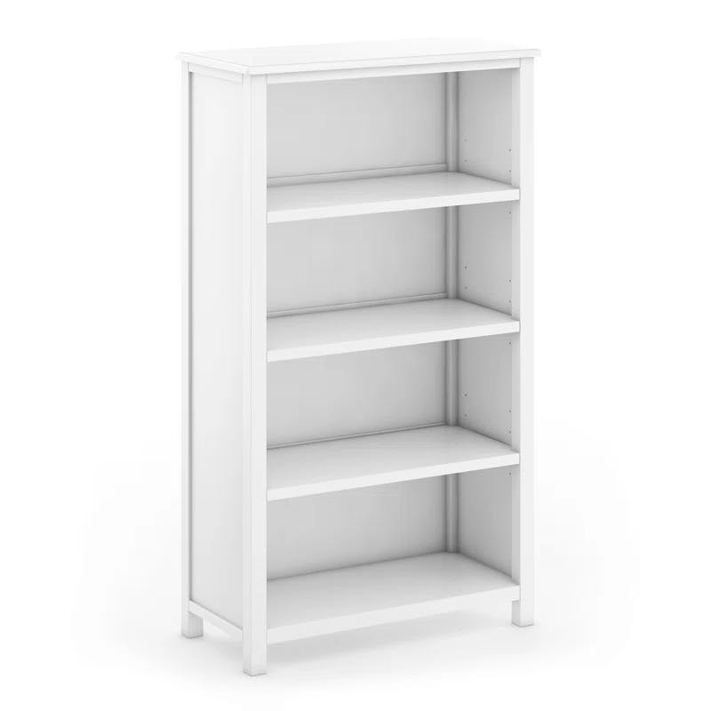 Adjustable White Wood 4-Shelf Kids' Bookcase for Toys and Books
