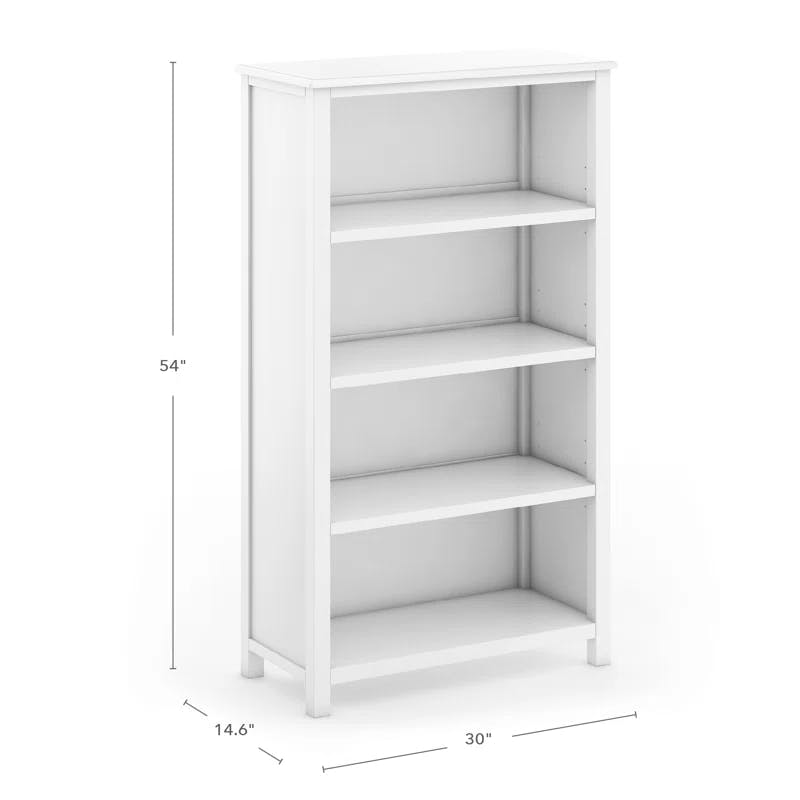 Adjustable White Wood 4-Shelf Kids' Bookcase for Toys and Books