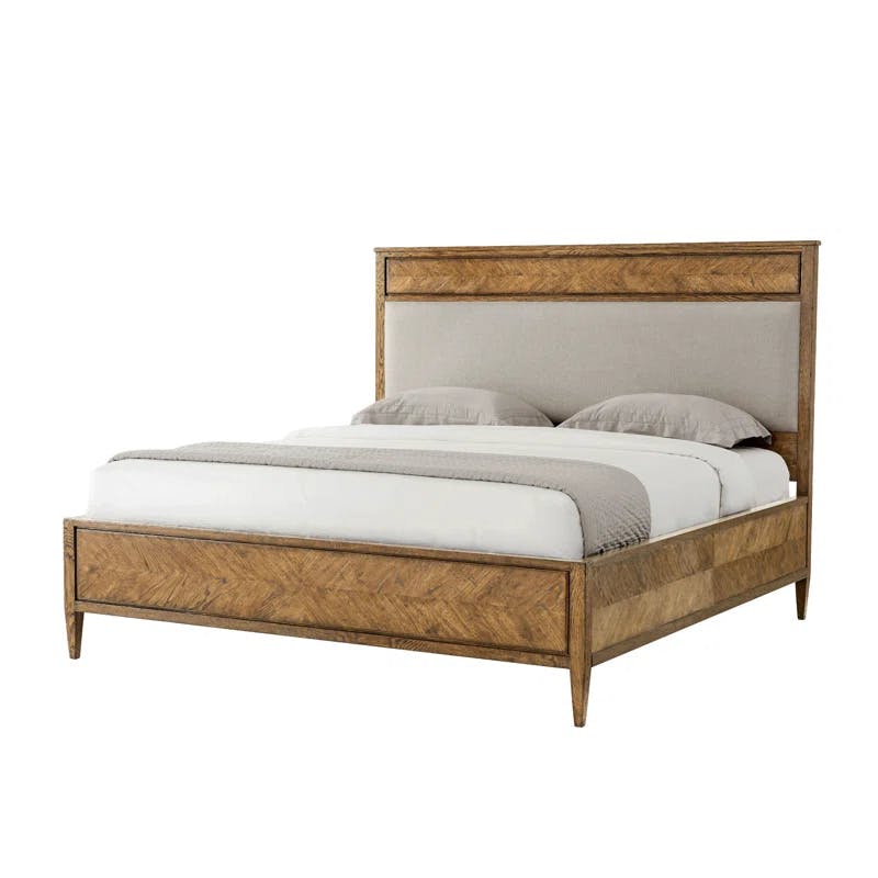 Nova Dawn King Upholstered Panel Bed with Rustic Oak Frame