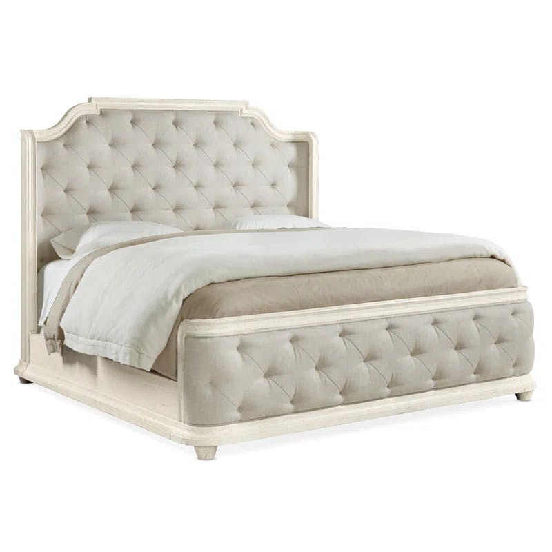 Maduro King Size Pine Wood Upholstered Tufted Bed