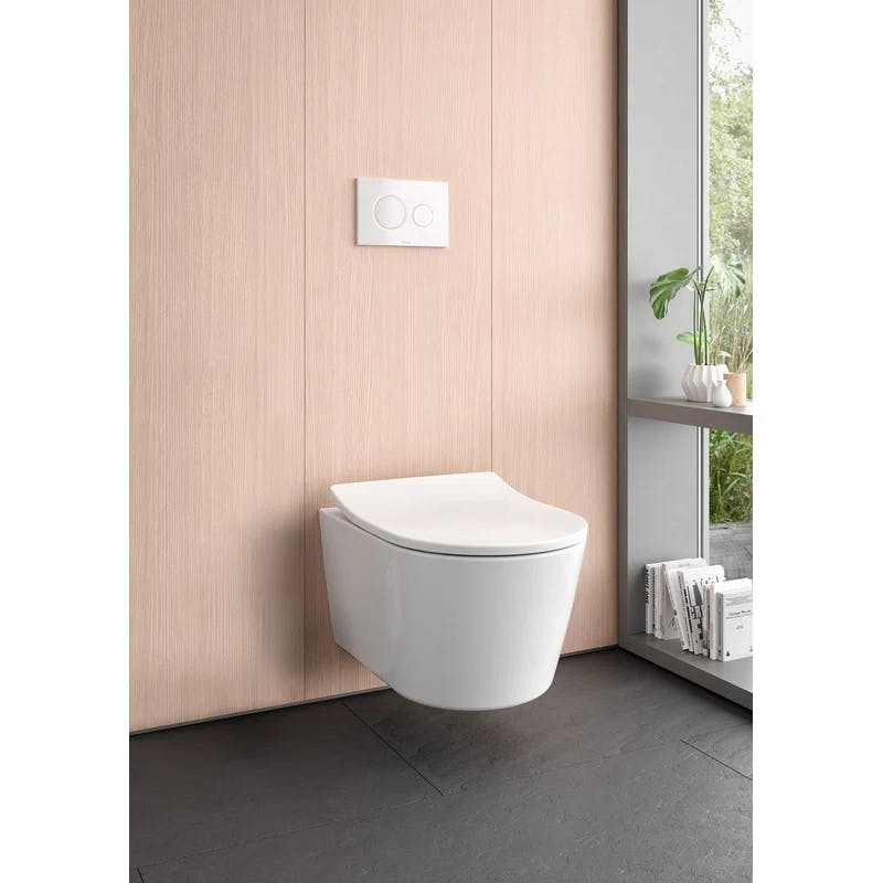 Modern Dual-Flush Elongated Wall-Hung Toilet in Cotton White