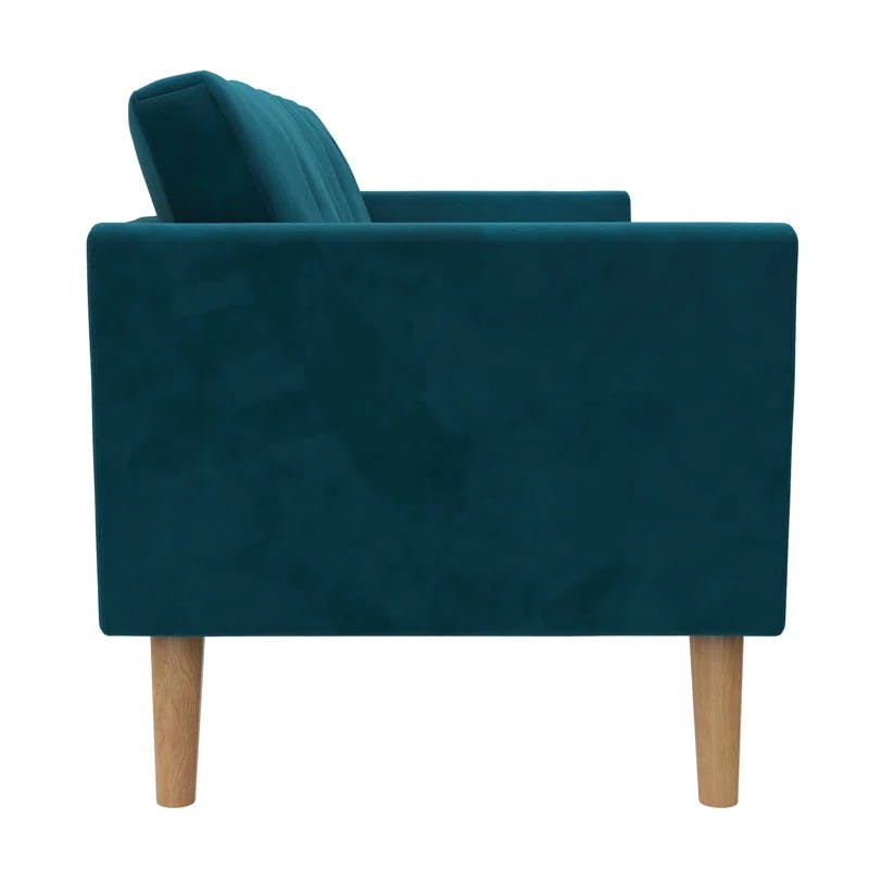 Mid-Century Boho Glam Blue Velvet Tufted Sofa
