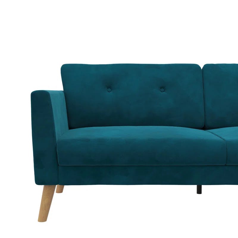 Mid-Century Boho Glam Blue Velvet Tufted Sofa
