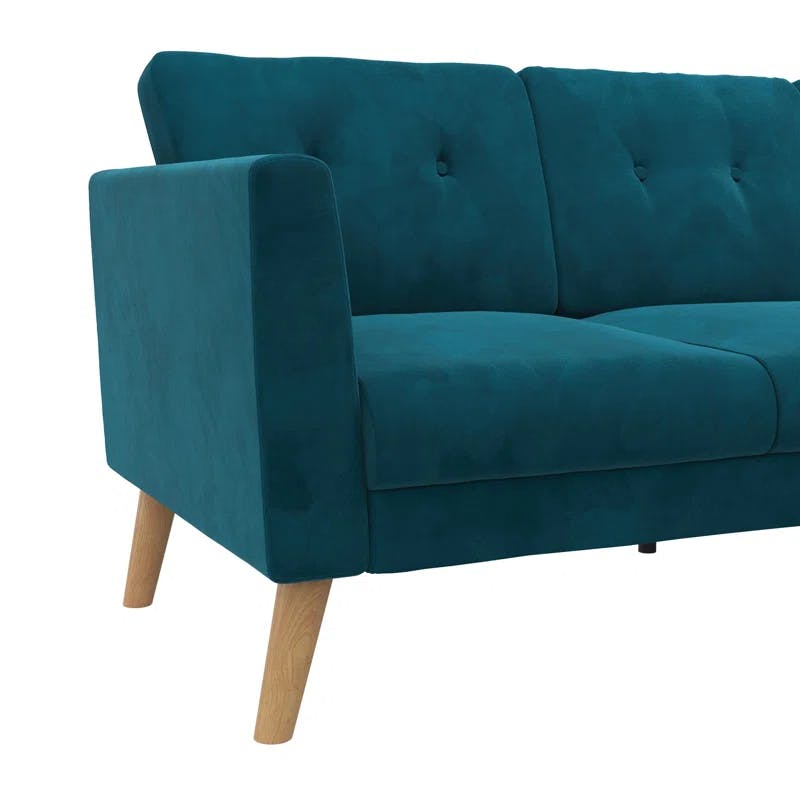 Chic Blue Velvet Tufted Sofa Sectional with Ottoman