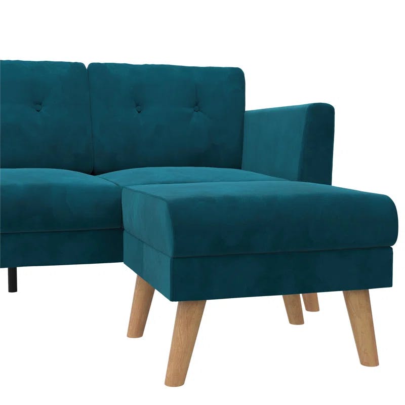 Chic Blue Velvet Tufted Sofa Sectional with Ottoman