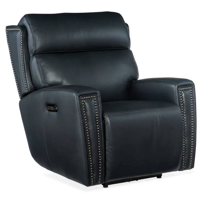 Salvo Denim Blue Handcrafted Leather Recliner with USB Port