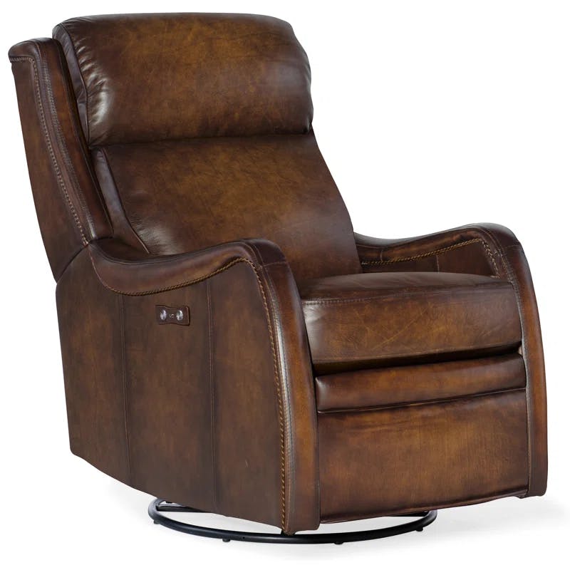 Handcrafted Stark Brindisi Swivel Leather Recliner in Light Brown
