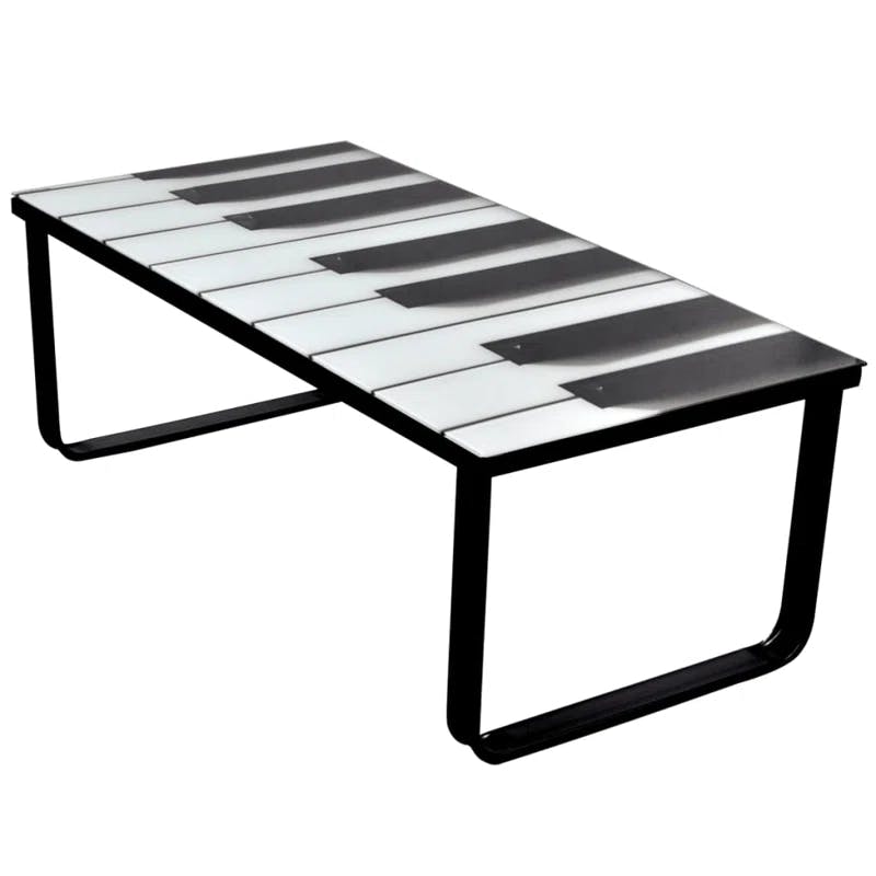 Elegant Sled Coffee Table with Tempered Glass Piano Print Top