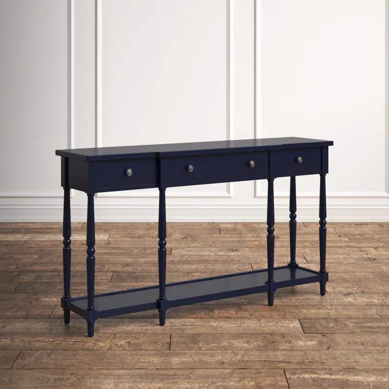 Elegant Navy Blue Transitional 60" Wood Console with Storage