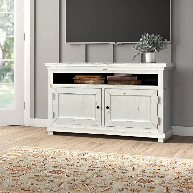 Transitional 54'' White Wood TV Console with Cabinet Storage